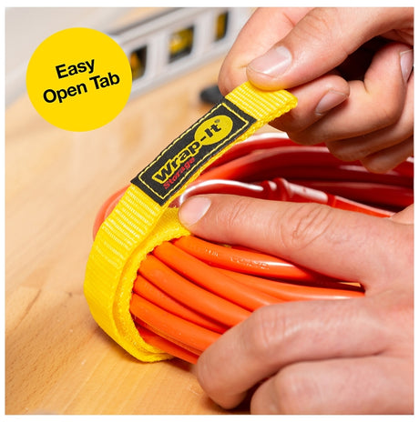 Wrap-It Storage 100-BS-12YE Cable Wrap, 1 in W, 12 in L, Polypropylene, Yellow, Hook and Loop Adhesive, Pack of 48