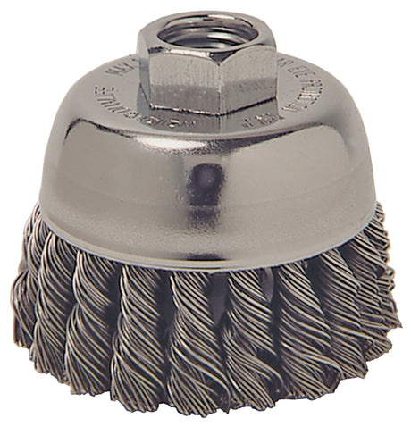 Weiler 36038 Wire Cup Brush, 3 in Dia, 5/8-11 Arbor/Shank, Steel Bristle