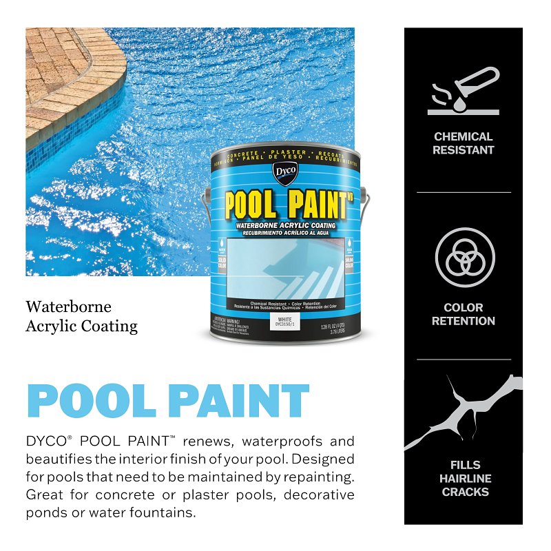 Dyco POOL PAINT DYC3150/1 Swimming Pool Paint, Semi-Gloss, White, 1 gal