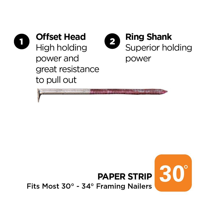 ProFIT 600360 Collated Nail, 2-3/8 in L, Bright, Round Head, Ring Shank