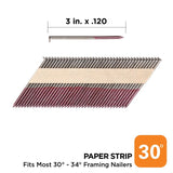 ProFIT 0600271 Collated Nail, 3 in x 0.12 in, 30-Degree, Bright Finish, Smooth Shank, Paper Tape Framing Nails, 2500/Box