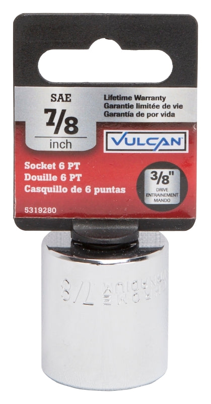 Vulcan MT6495428 Drive Socket, 7/8 in Socket, 3/8 in Drive, 6-Point, Chrome Vanadium Steel, Chrome