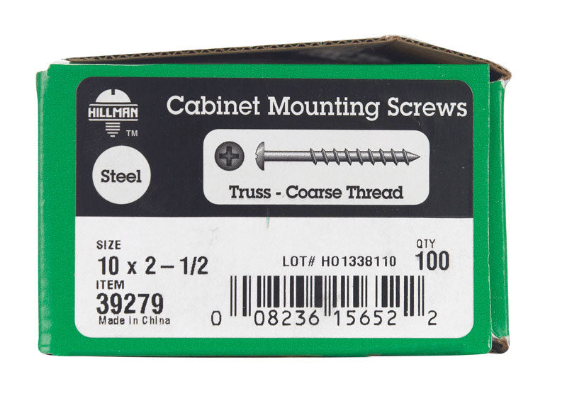 HILLMAN No. 10 X 2-1/2 in. L Phillips Black Phosphate Coarse Cabinet Screws 100 pk