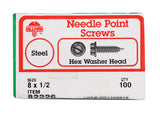 HILLMAN No. 8 X 1/2 in. L Slotted Hex Washer Head Sheet Metal Screws 100 pk