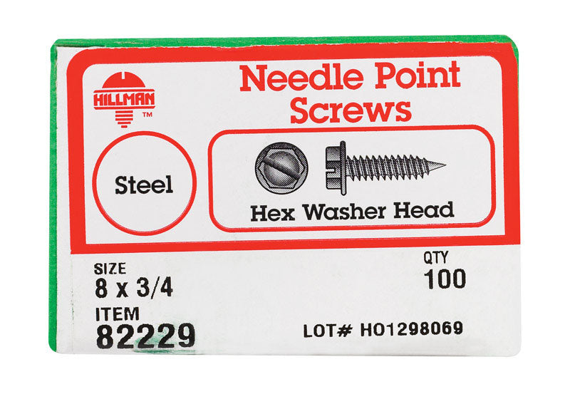 HILLMAN No. 8 X 3/4 in. L Slotted Hex Washer Head Sheet Metal Screws 100 pk