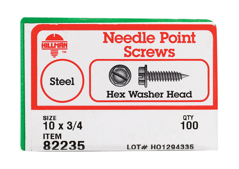 HILLMAN No. 10 X 3/4 in. L Slotted Hex Washer Head Sheet Metal Screws 100 pk