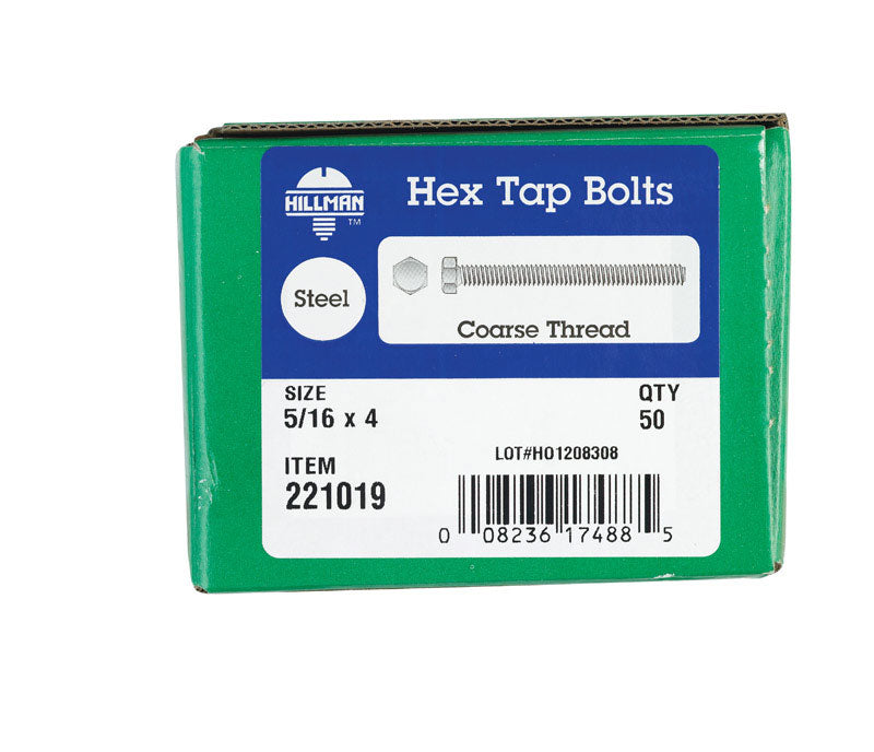 HILLMAN 5/16 in. D X 4 in. L Zinc Plated Steel Hex Tap Bolt 50 pk