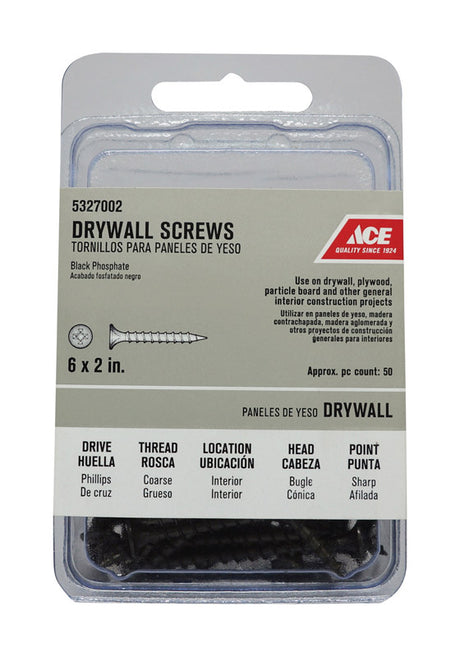 Ace No. 6 wire X 2 in. L Phillips Coarse Drywall Screws 50 pk