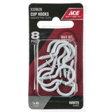 Ace Small White Steel 0.875 in. L Cup Hook 8 pk, Pack of 5