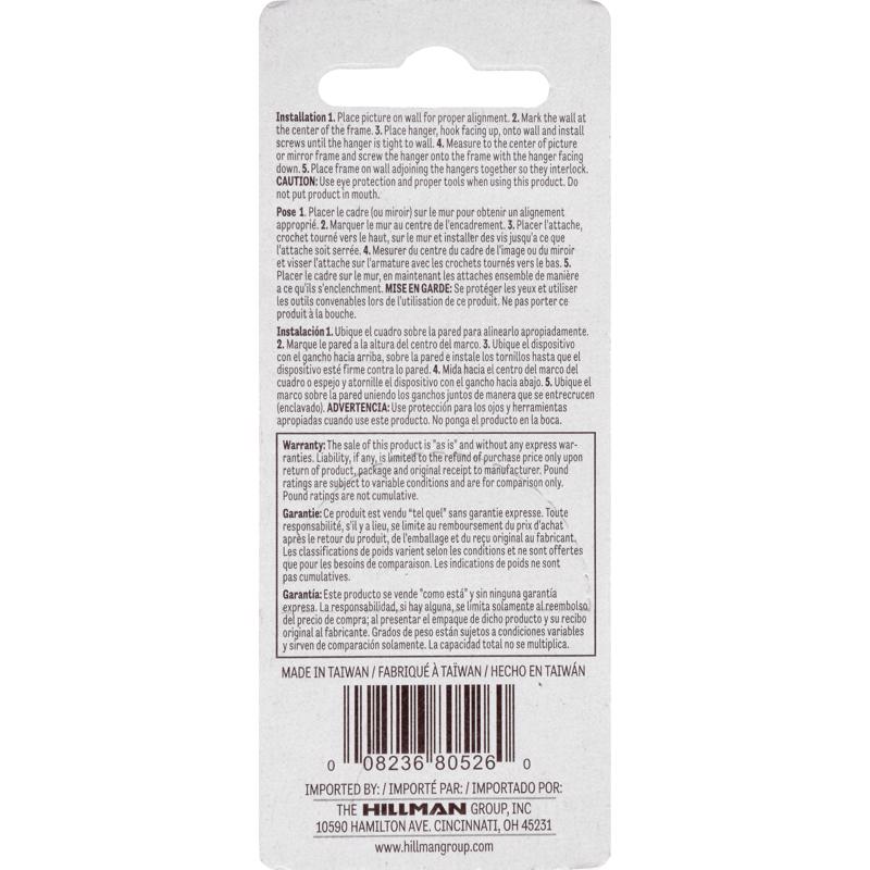 HILLMAN Silver Flush-Mount Picture Hanger 2 pk, Pack of 10