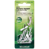HILLMAN Steel-Plated White Picture Hanger 10 lb 8 pk, Pack of 10