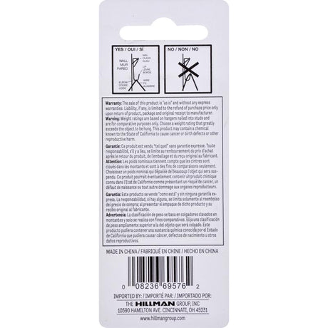 HILLMAN Steel-Plated White Standard Picture Hanger 20 lb 8 pk, Pack of 10