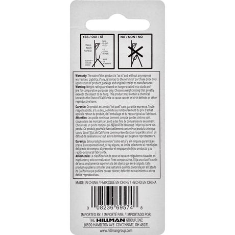 HILLMAN Steel-Plated White Conventional Picture Hanger 30 lb 6 pk, Pack of 10