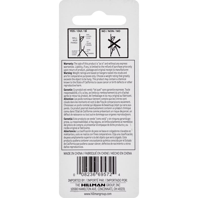 HILLMAN Steel-Plated White Standard Picture Hanger 50 lb 3 pk, Pack of 10