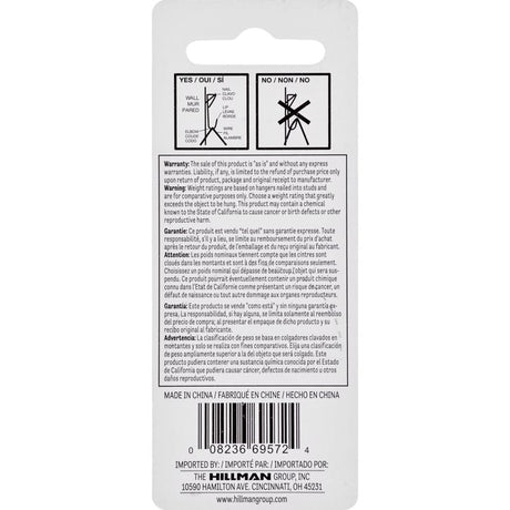 HILLMAN Steel-Plated White Standard Picture Hanger 50 lb 3 pk, Pack of 10