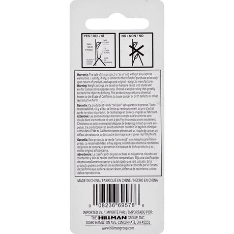 HILLMAN Steel-Plated White Standard Picture Hanger 100 lb 2 pk, Pack of 10
