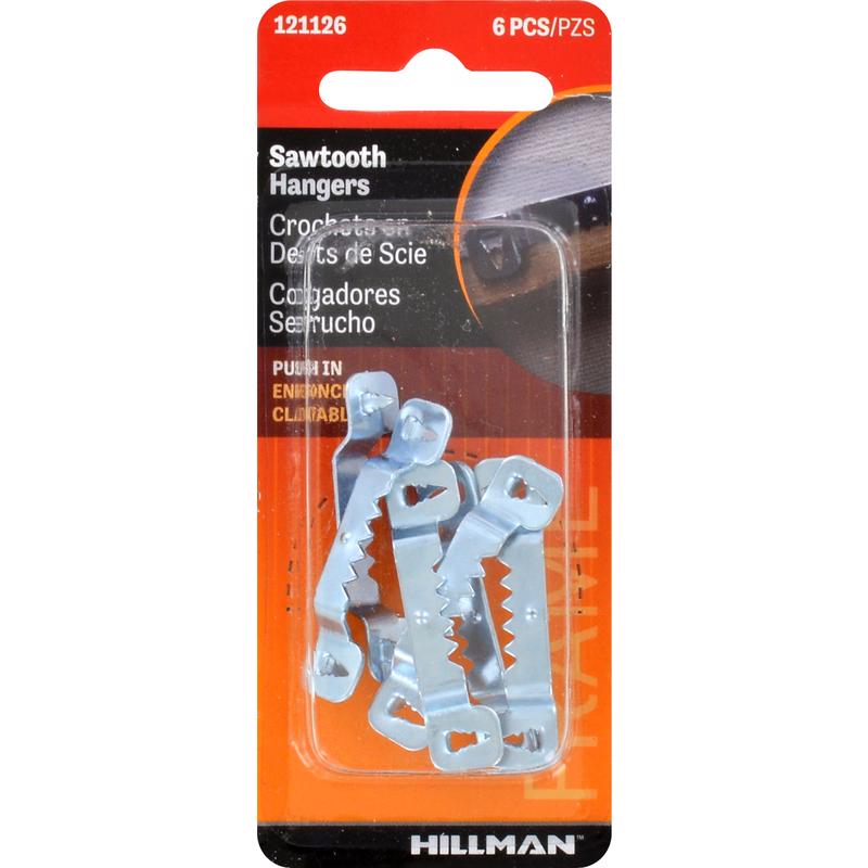 HILLMAN Steel Zinc Silver Push Pin Self-Leveling Hanger 6 pk, Pack of 10