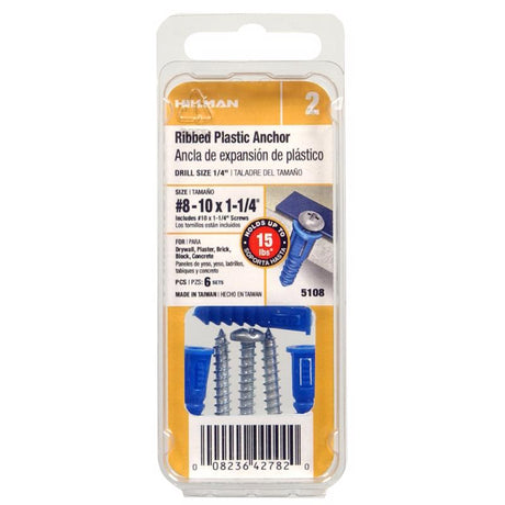 HILLMAN 0.164 in. D X 1-1/4 in. L Plastic Pan Head Ribbed Anchor 6 pc, Pack of 6