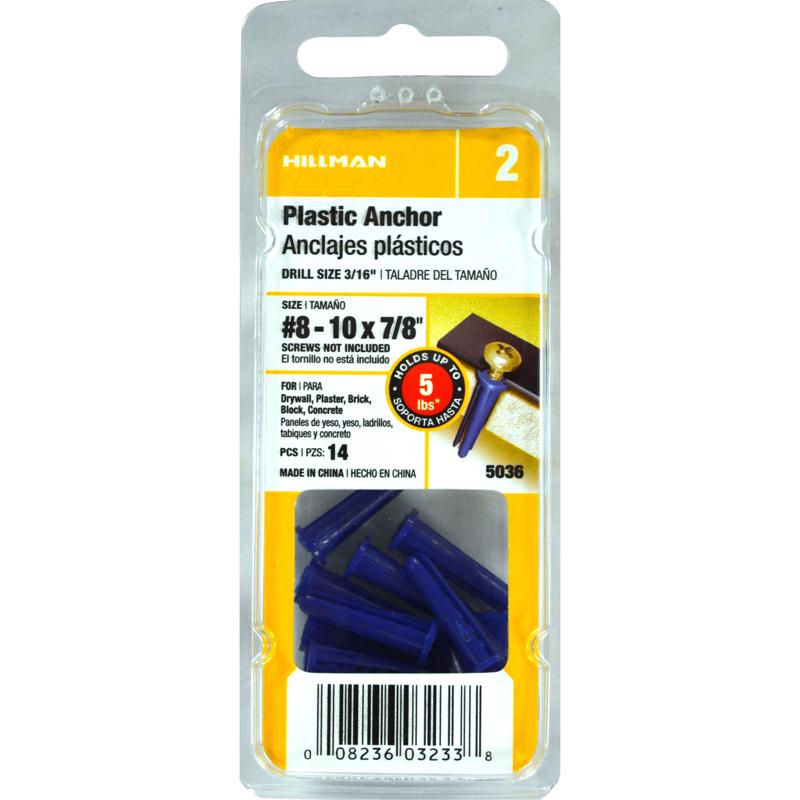 HILLMAN .164 in. D X 7/8 in. L Plastic Pan Head Conical Anchor 14 pk, Pack of 10