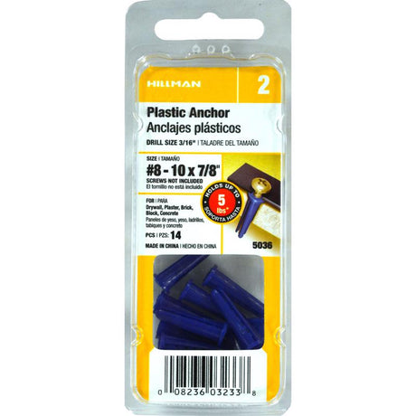 HILLMAN .164 in. D X 7/8 in. L Plastic Pan Head Conical Anchor 14 pk, Pack of 10