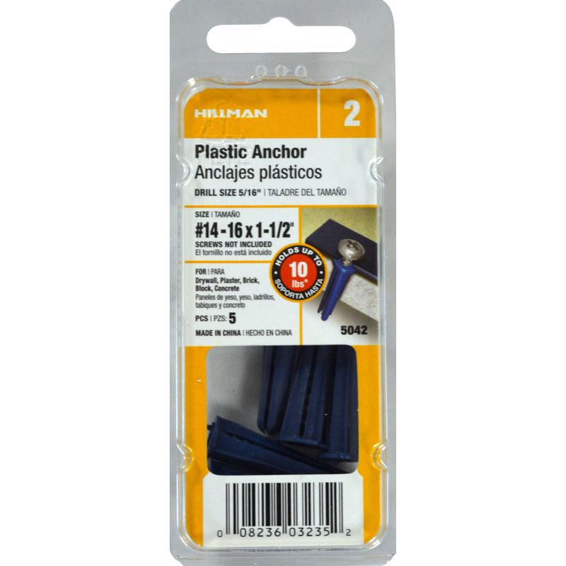 HILLMAN .25 in. D X 1-3/8 in. L Plastic Pan Head Conical Anchor 5 pk, Pack of 10