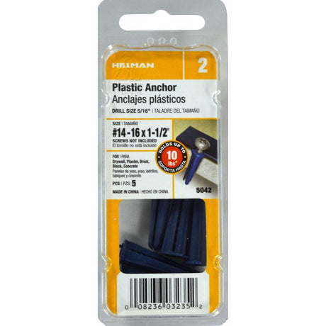 HILLMAN .25 in. D X 1-3/8 in. L Plastic Pan Head Conical Anchor 5 pk, Pack of 10