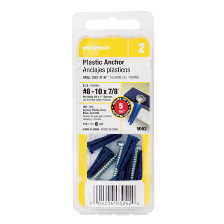 HILLMAN .164 in. D X 7/8 in. L Plastic Pan Head Conical Anchor 6 pc, Pack of 10