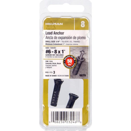 HILLMAN 0.164 in. D X 1 in. L Lead Round Head Concrete Screw Anchor 3 pk, Pack of 10