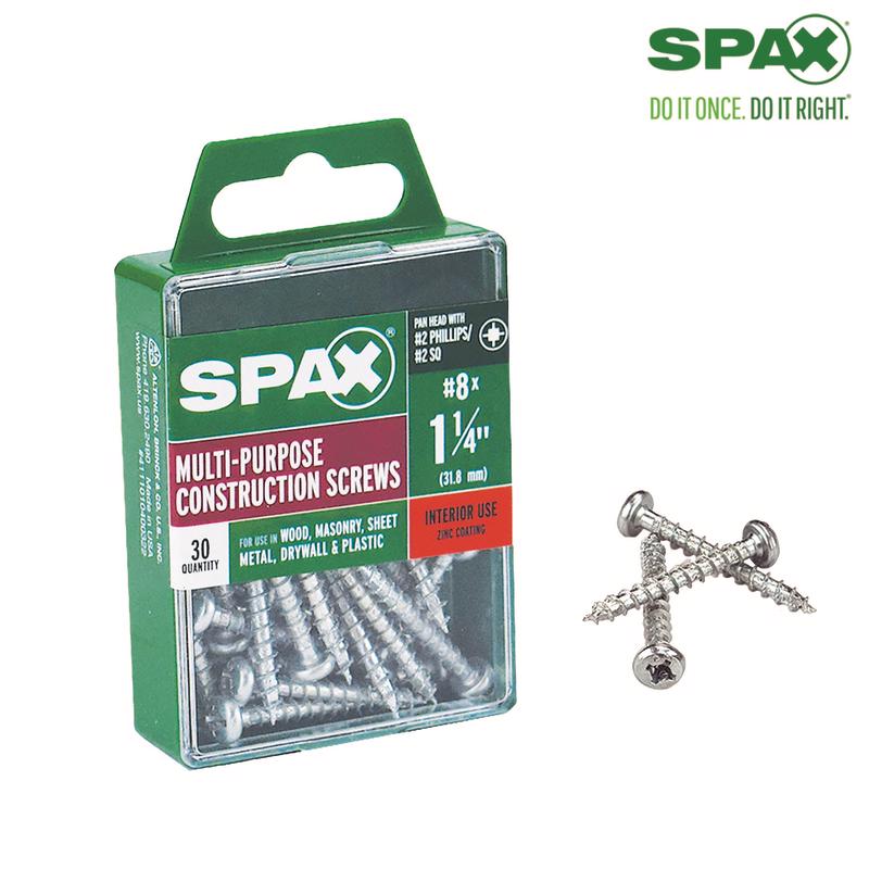 SPAX No. 8 X 1.25 in. L Phillips/Square Zinc-Plated Serrated Multi-Mat ...