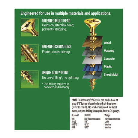 SPAX Multi-Material No. 6 Label X 1 in. L Unidrive Flat Head Serrated Construction Screws