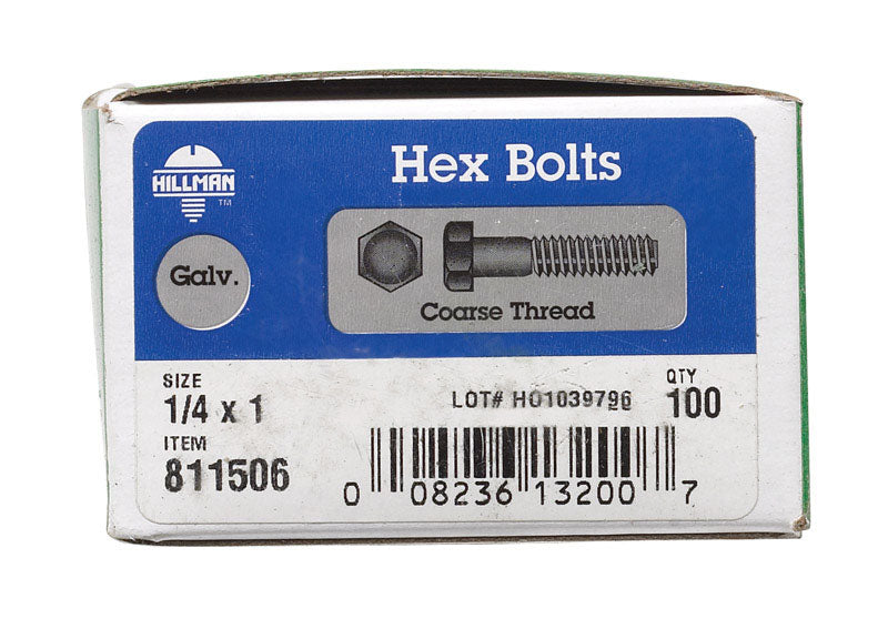 HILLMAN 1/4 in. D X 1 in. L Hot Dipped Galvanized Steel Hex Bolt 100 pk