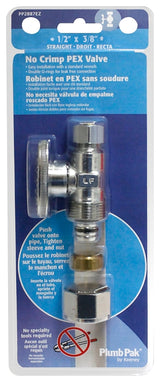 Plumb Pak PP2887EZ No Crimp Straight Stop Valve, 1/2 x 3/8 in Connection, PEX Barb x Compression, Brass Body