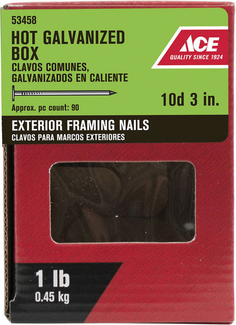 Ace 10D 3 in. Box Hot-Dipped Galvanized Steel Nail Flat Head 1 lb