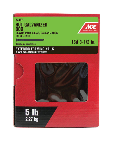 Ace 16D 3-1/2 in. Box Hot-Dipped Galvanized Steel Nail Flat Head 5 lb