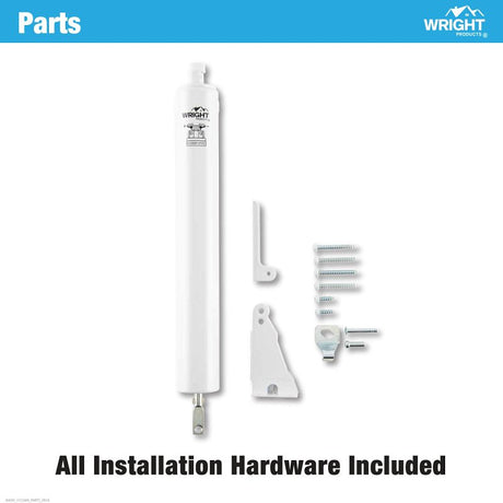 Wright Products V152WH Pneumatic Storm Door Closer, 10-1/2 in Dia Rod, 12-1/4 in L, Gloss, 90 deg Opening
