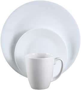 Corelle Winter Frost Series 1148417 Round Dinnerware Set, 16-Piece, Glass, White, Pack of 2