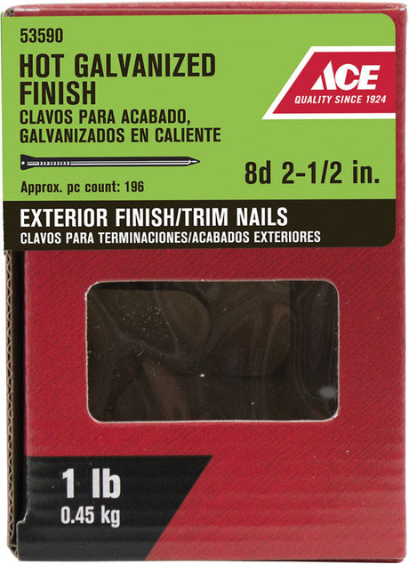 Ace 8D 2-1/2 in. Finishing Hot-Dipped Galvanized Steel Nail Countersunk Head 1 lb