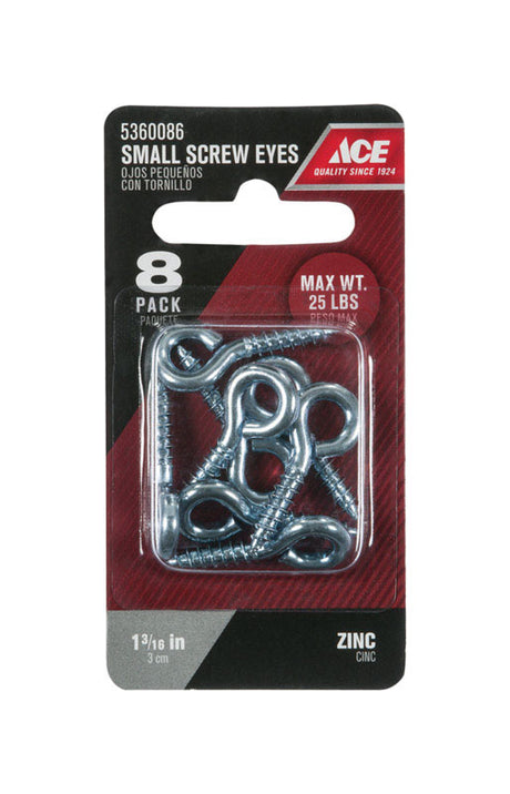 Ace 1/8 in. D X 1-3/16 in. L Zinc-Plated Steel Screw Eye 25 lb. cap. 8 pk, Pack of 5