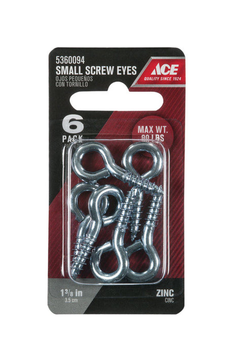 Ace 3/16 in. D X 1-3/8 in. L Zinc-Plated Steel Screw Eye 90 lb. cap. 6 pk, Pack of 5