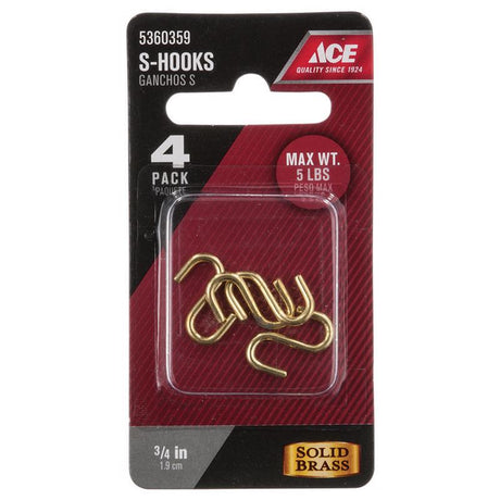 Ace Small Polished Brass Brass 3/4 in. L S-Hook 5 lb 4 pk, Pack of 5