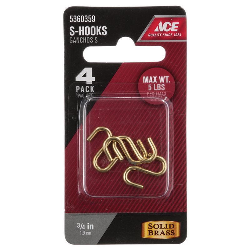 Ace Small Polished Brass Brass 3/4 in. L S-Hook 5 lb 4 pk, Pack of 5
