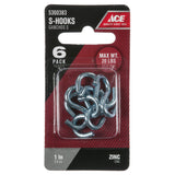 Ace Medium Zinc-Plated Silver Steel 1 in. L Heavy S-Hook 20 lb 6 pk, Pack of 5