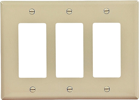 Eaton Wiring Devices PJ263V Wallplate, 4.87 in L, 6-3/4 in W, 3 -Gang, Polycarbonate, Ivory, High-Gloss