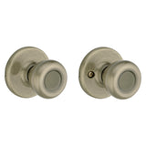 Kwikset 200T 5CP Passage Knob, Metal, Antique Brass, 2-3/8 to 2-3/4 in Backset, 1-3/8 to 1-3/4 in Thick Door