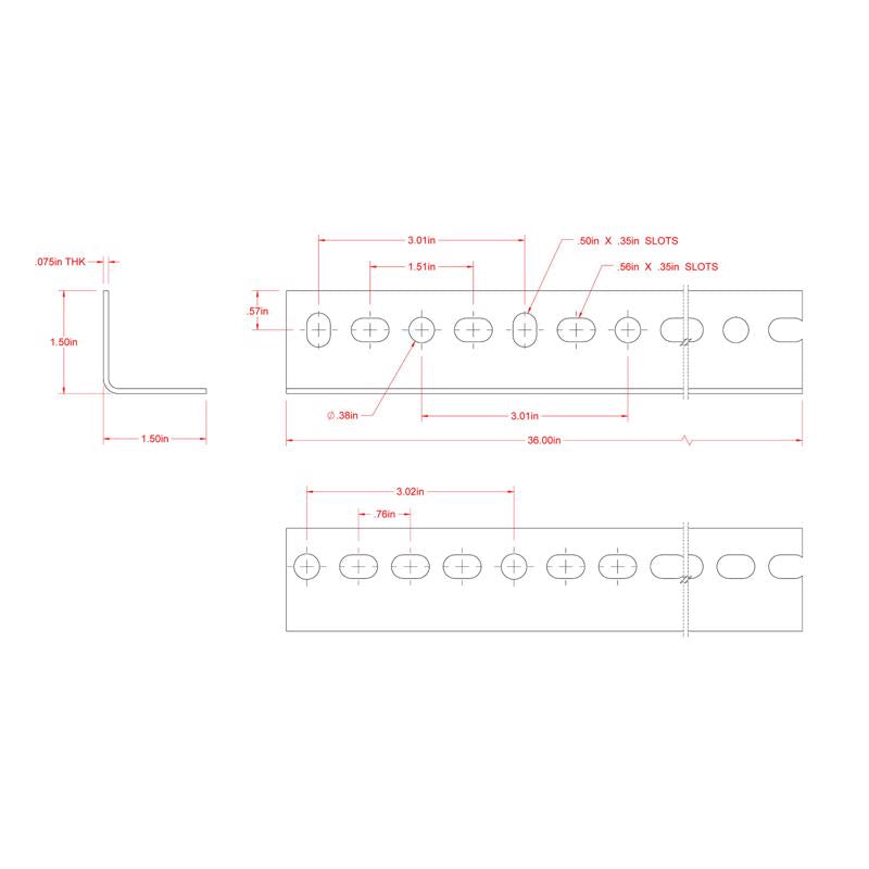 SteelWorks 0.74 in. X 1-1/2 in. W X 36 in. L Steel Slotted Angle, Pack of 5
