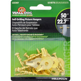 HILLMAN WALL DOG Brass-Plated Gold Self-Drilling Picture Hanger 50 lb 10 pk, Pack of 10