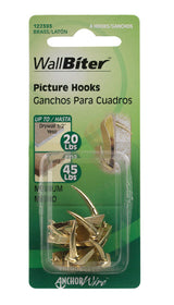 HILLMAN WallBiter Brass-Plated Silver Small Picture Hook 45 lb 4 pk, Pack of 10