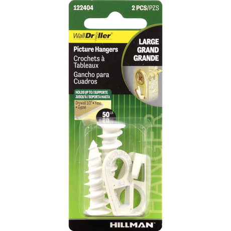 HILLMAN White Drywall Picture Hook 50 lb 2 pk, Pack of 10