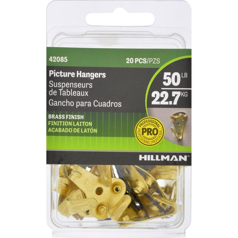 HILLMAN Brass-Plated Gold Professional Picture Hanger 50 lb 20 pk, Pack of 5