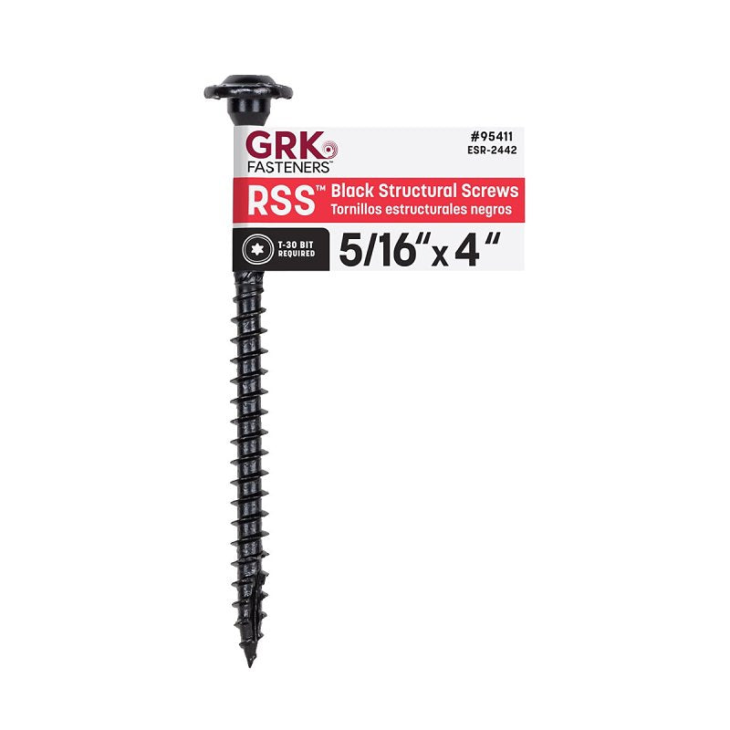 GRK Fasteners RSS Series 95411 Structural Screw, 4 in L, Coarse Thread, Washer Head, Torx Drive, Steel, Zinc-Plated, 1, Pack of 50